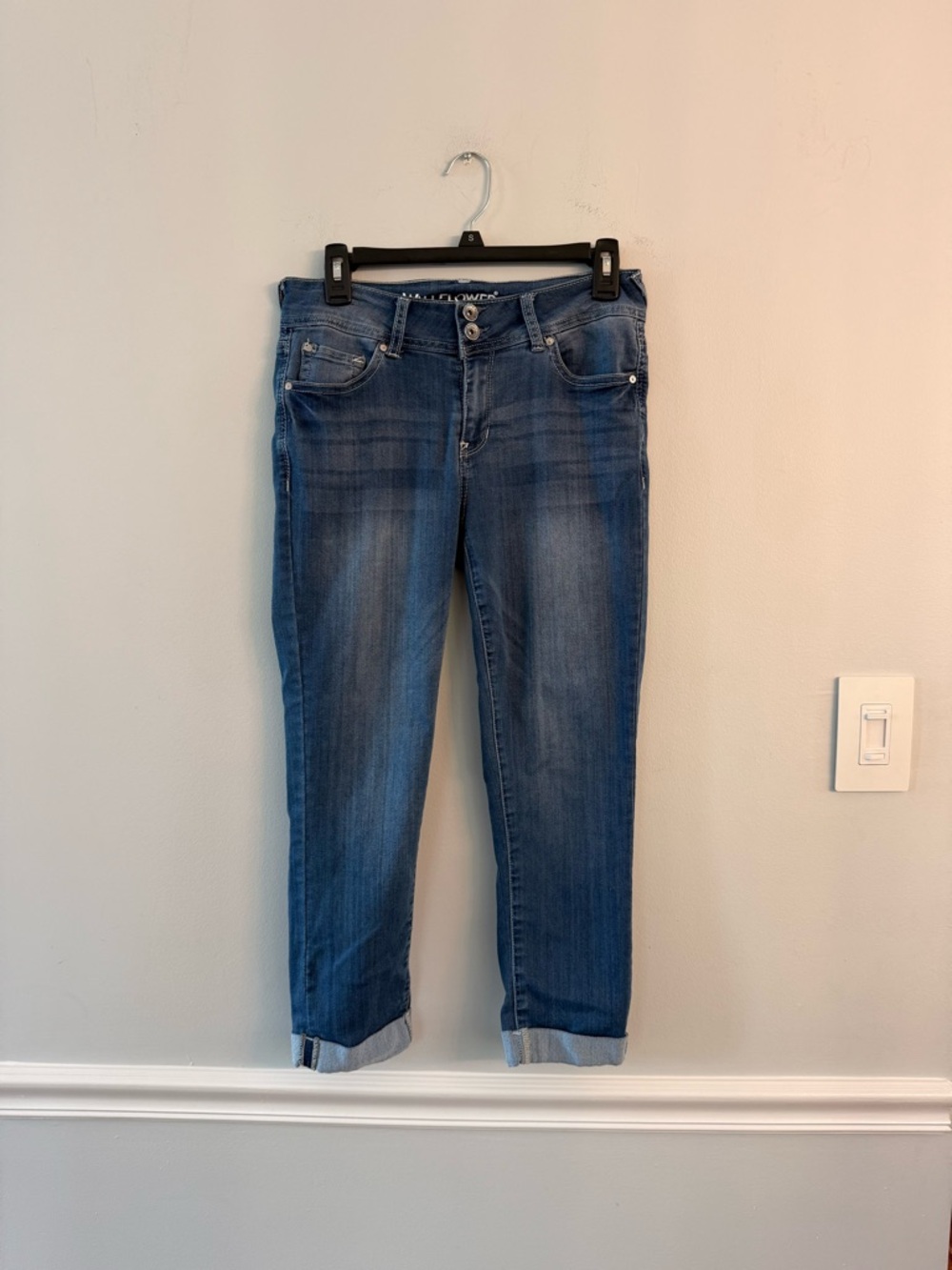 Wallflower Mid Wash Cropped Cuffed Jeans